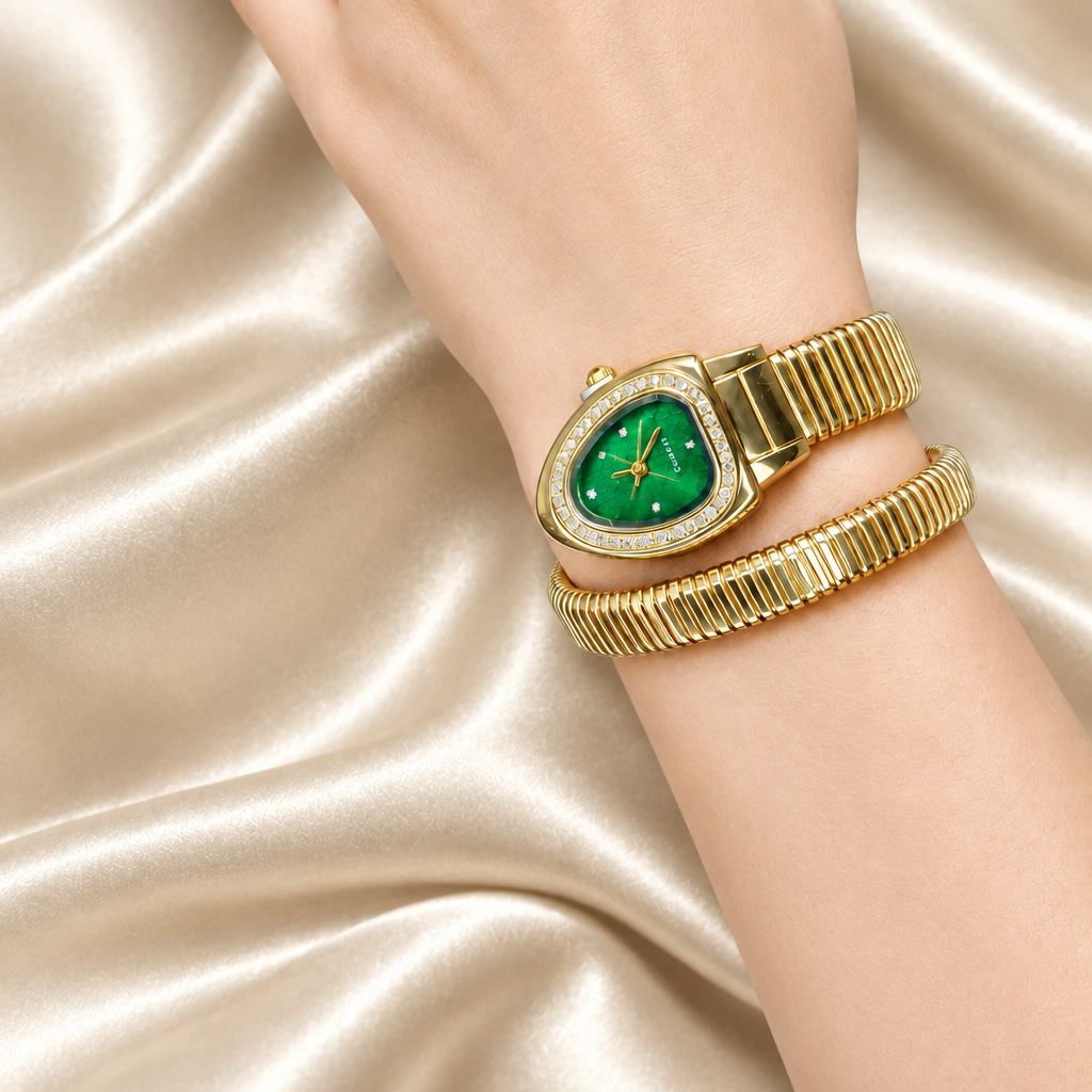 Serpentine snake spiral green watch