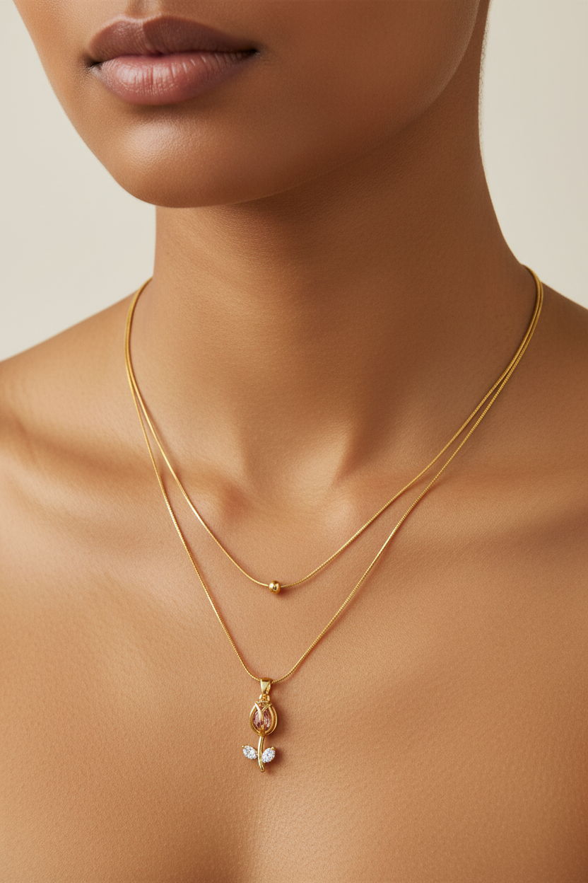 Korean Rose pendant neckchain