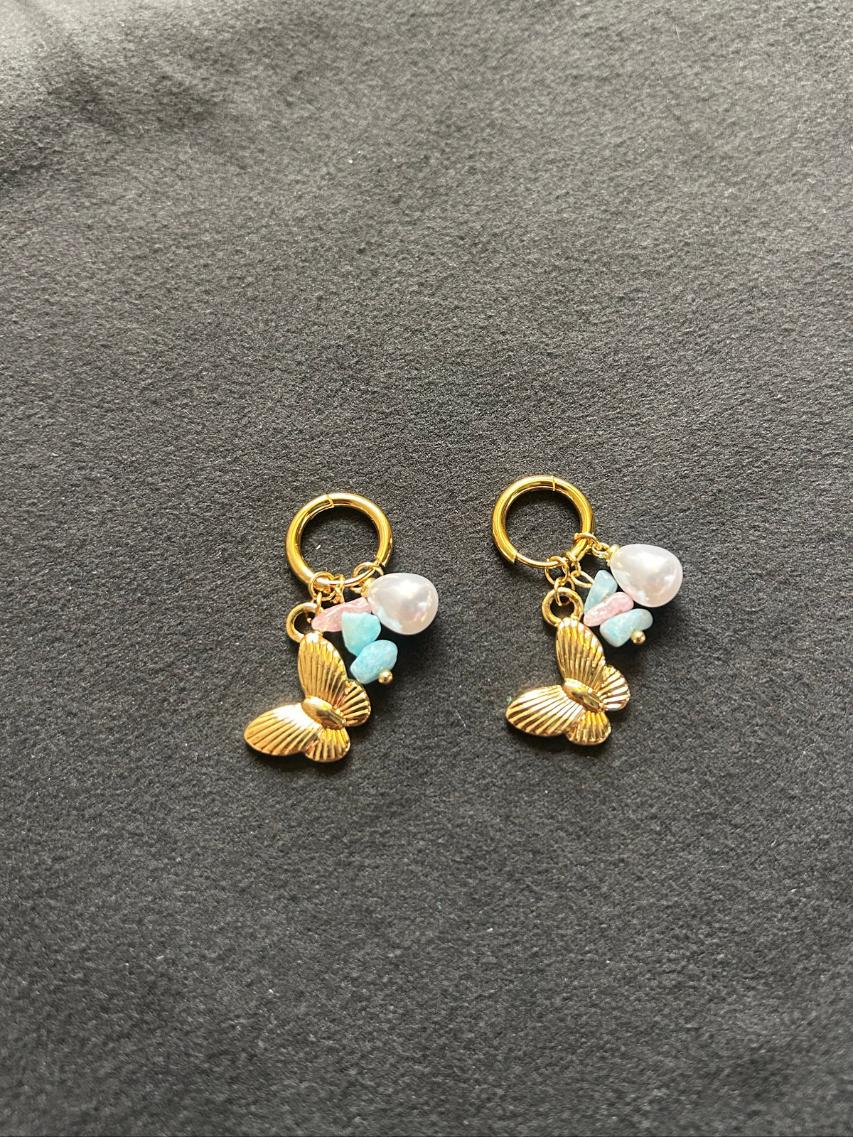 Korean Butterfly floral pearl charm Hoop Earring