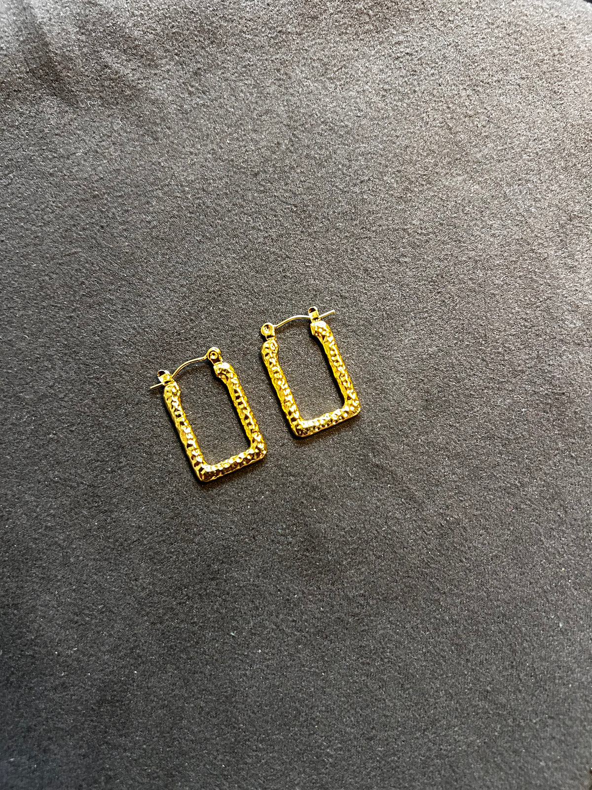 Golden Textured Square Hoop Earring