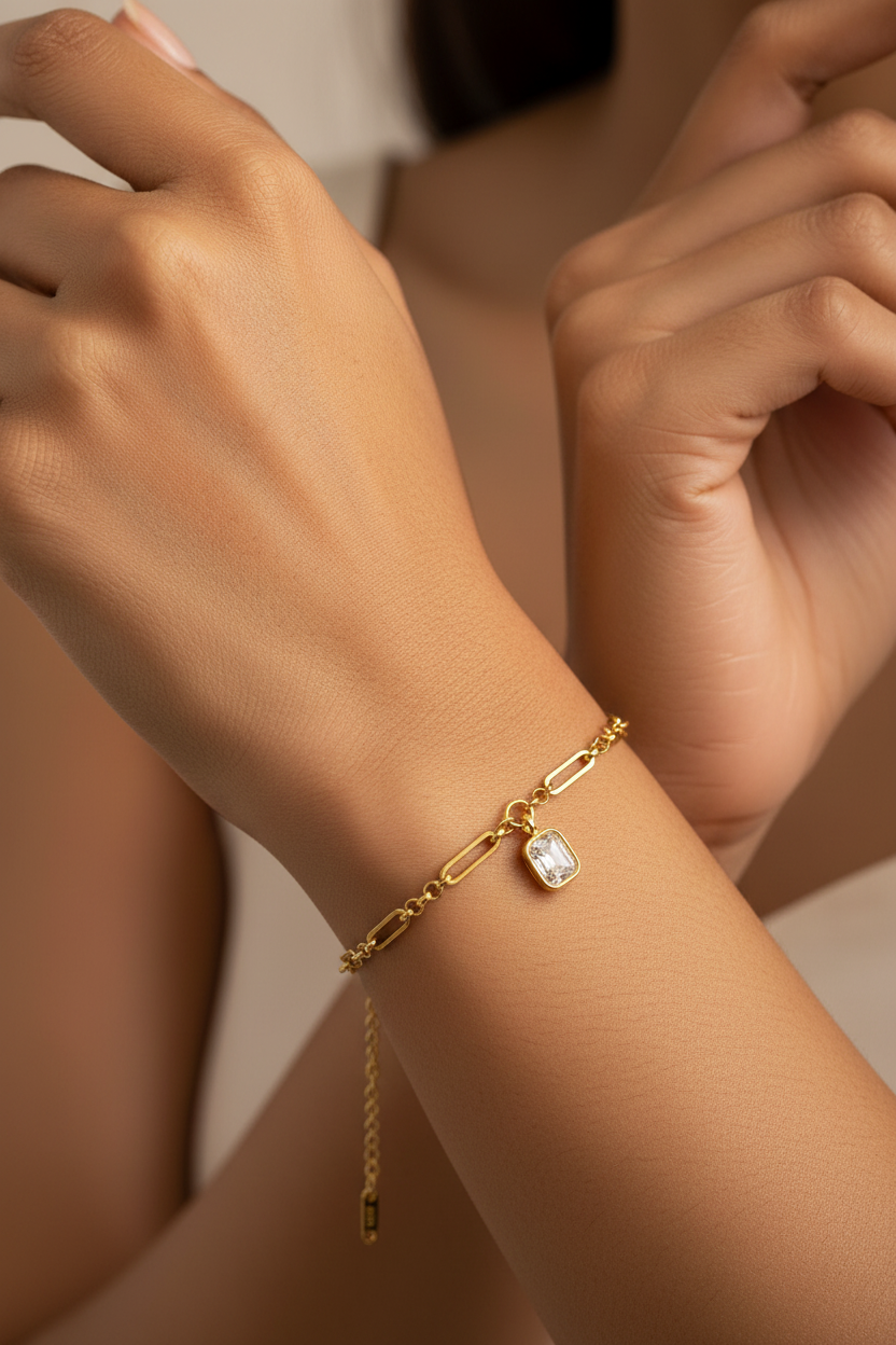 Zirconia cube charm Bracelet