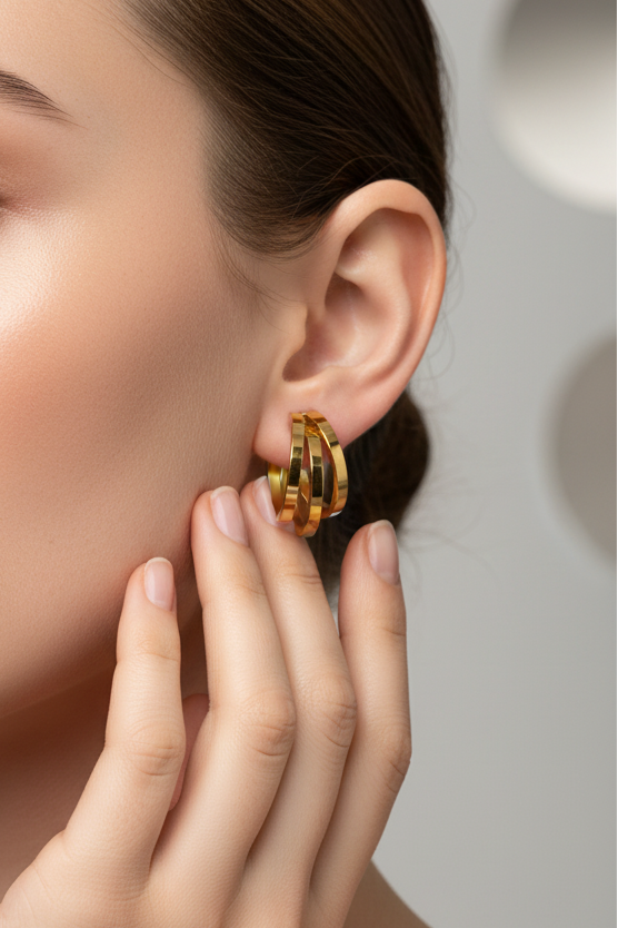 Golden Bold Triple Hoop Earrings