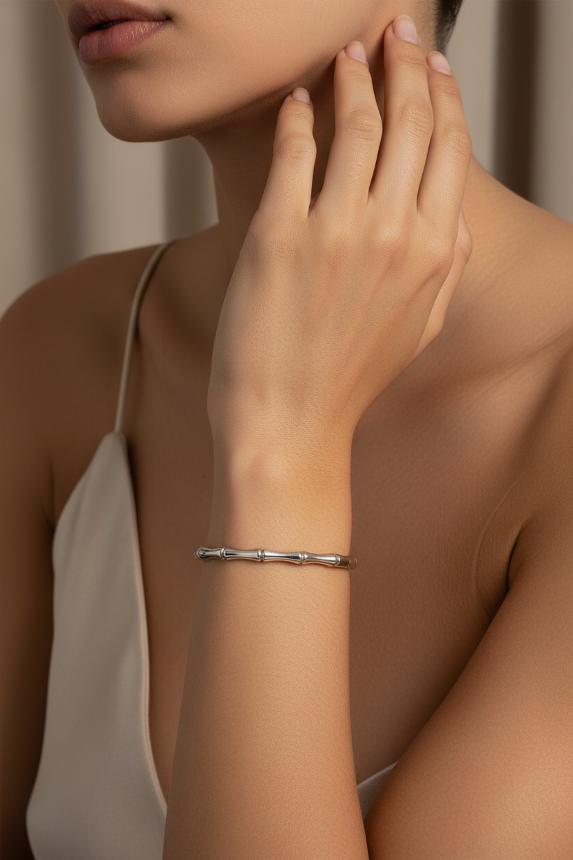Silver Bamboo Cuff Bangle