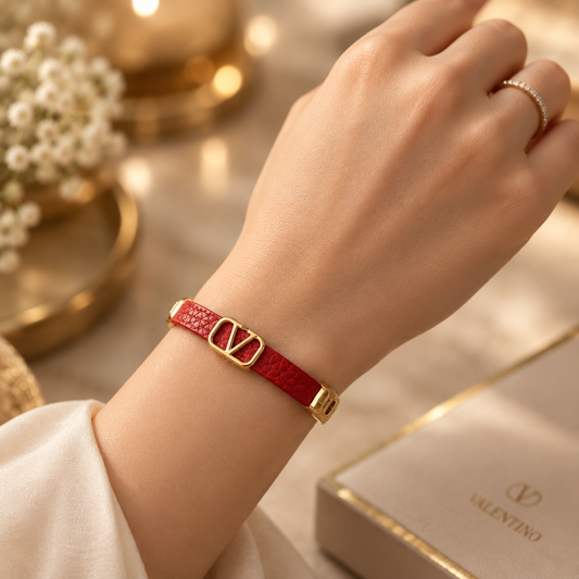 Elegant Red Leather Belt Bracelet