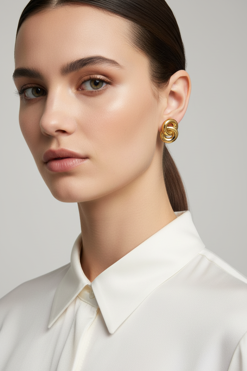Golden Linked Loop Stud Earrings