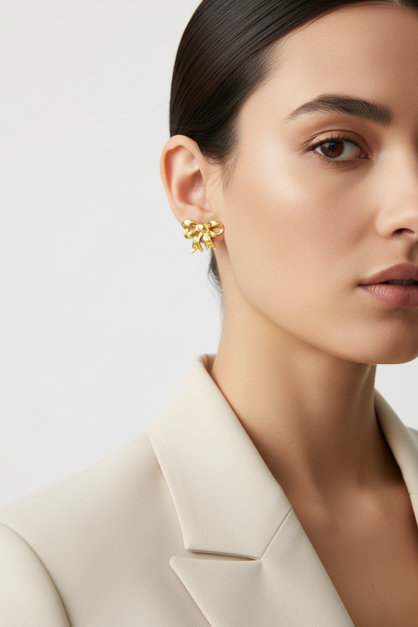 Korean Golden Bow Earring