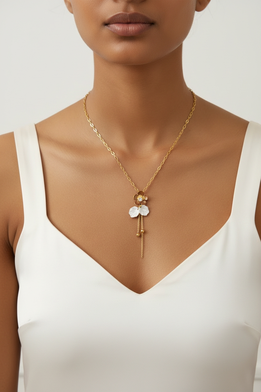 Korean Flower charm necklace