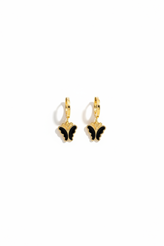 Golden black onyx butterfly Drop Hoop earring