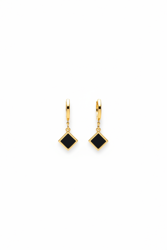 Golden black onyx Drop Hoop earring