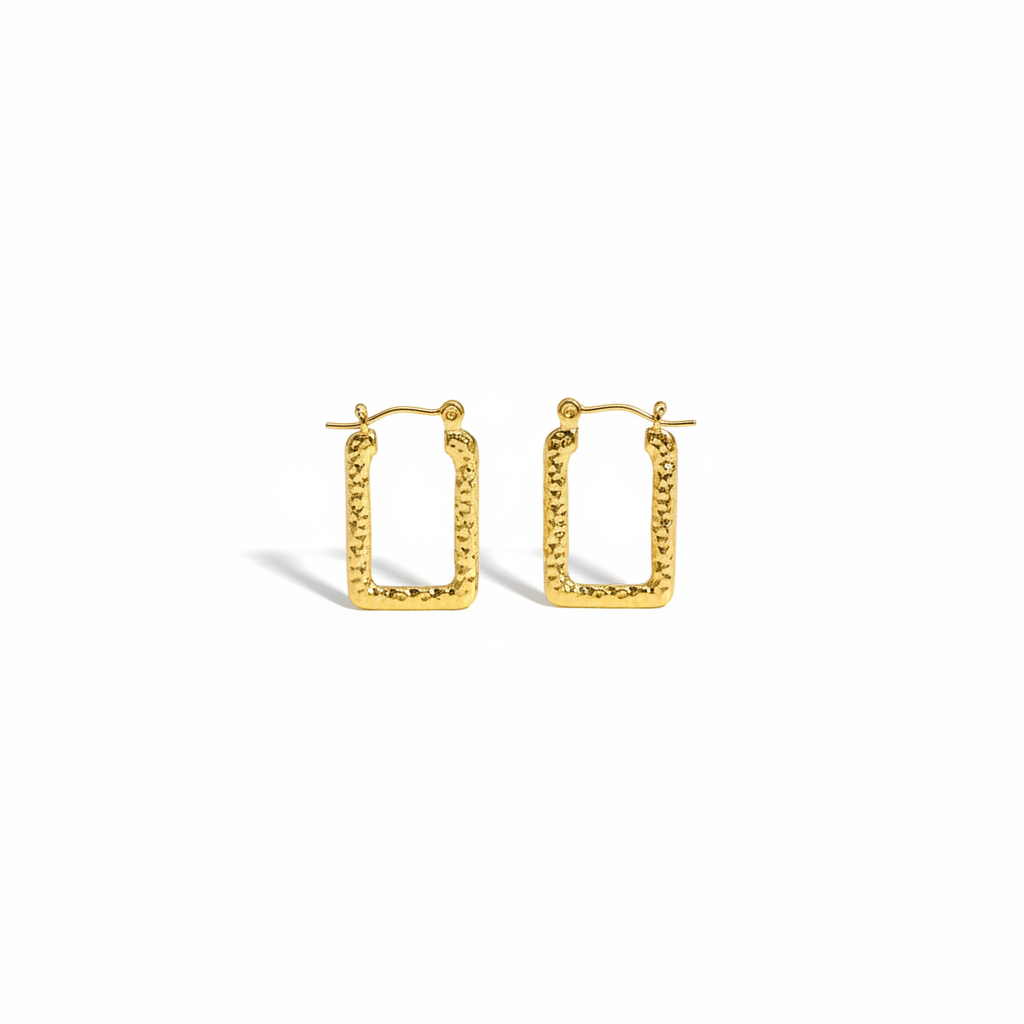 Golden Textured Square Hoop Earring