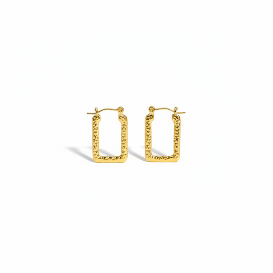 Golden Textured Square Hoop Earring