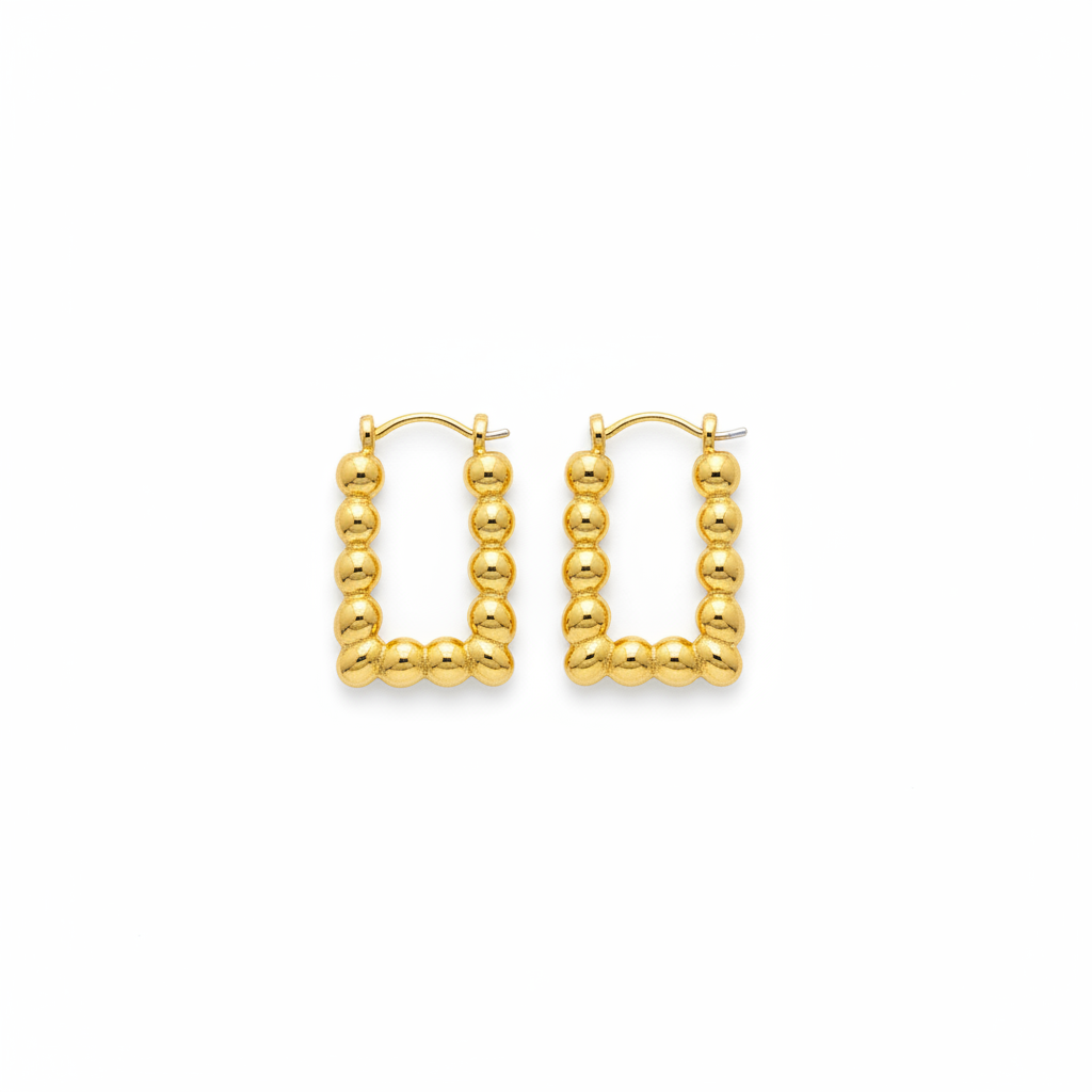 Golden Bubble Square Hoop Earring