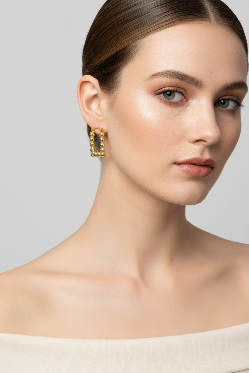 Golden Bubble Square Hoop Earring