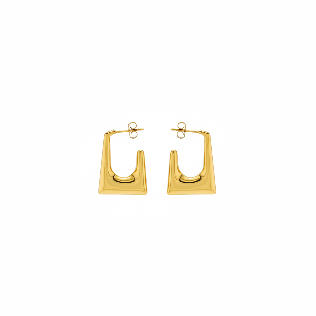 Golden Square Round Earring
