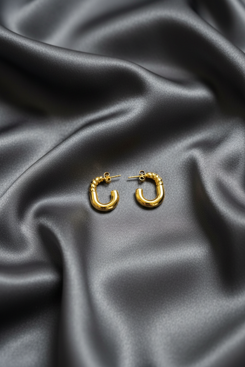Golden Huggie statement hoop Earring