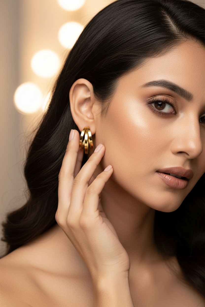 Golden Bold Triple Hoop Earrings