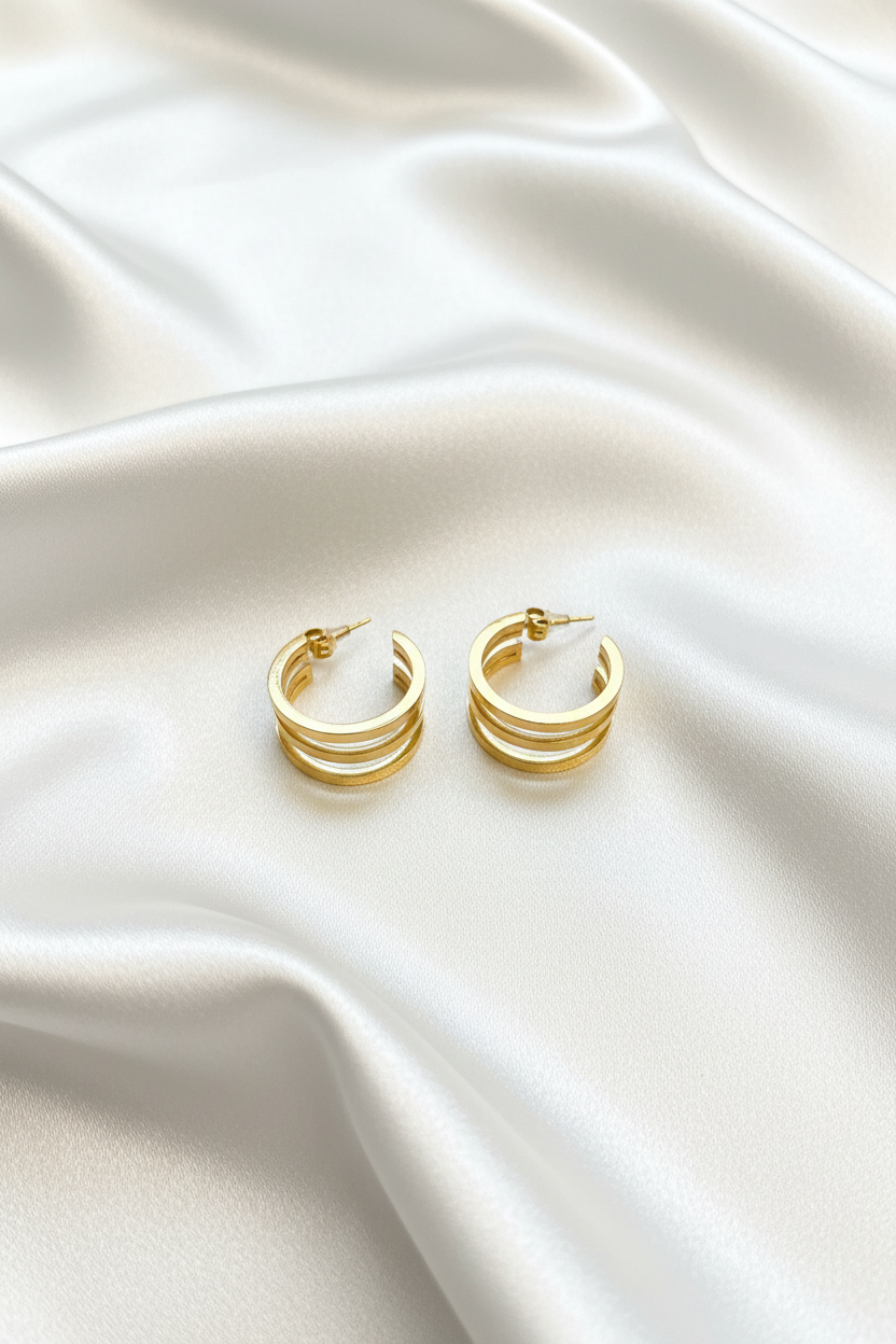 Golden Bold Triple Hoop Earrings