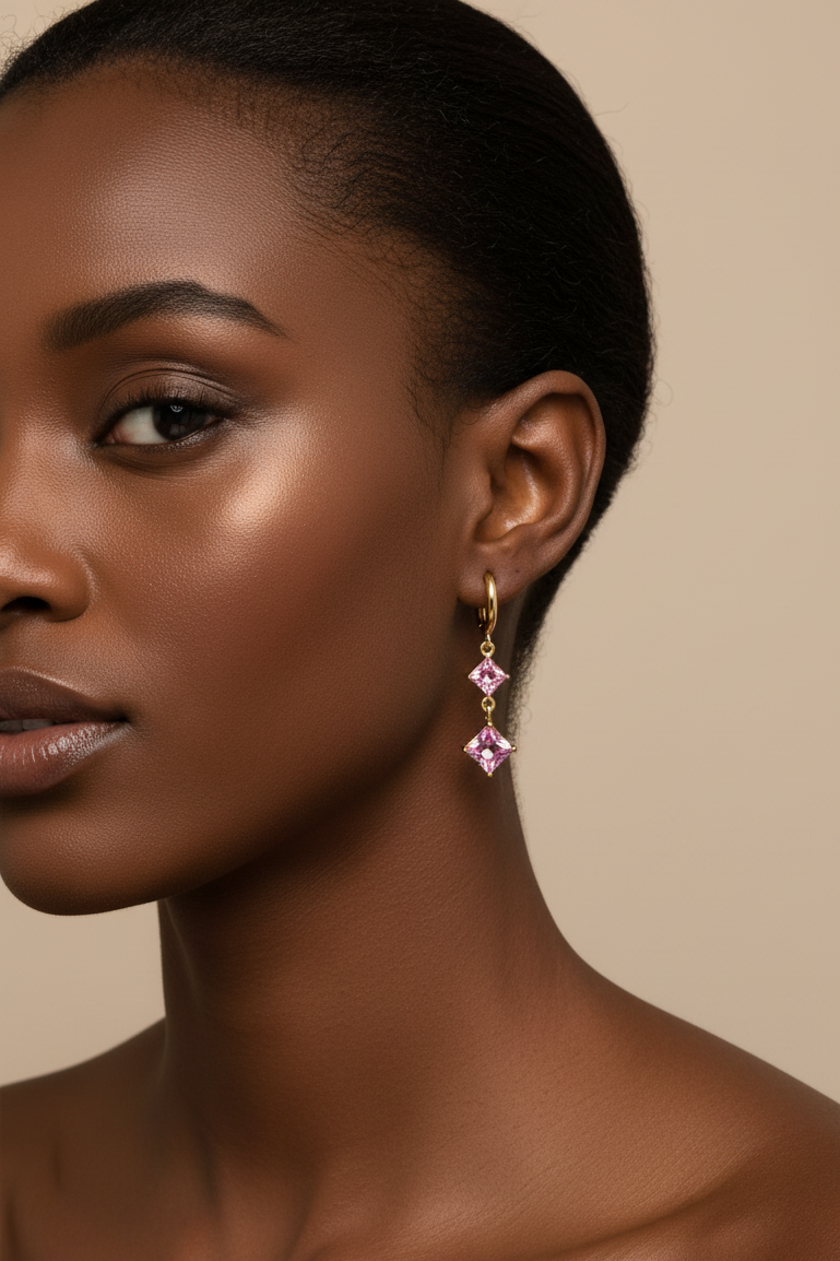 Pink Crystal Dangler earrnigs