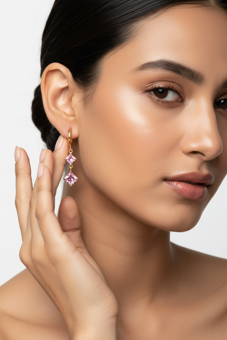 Pink Crystal Dangler earrnigs