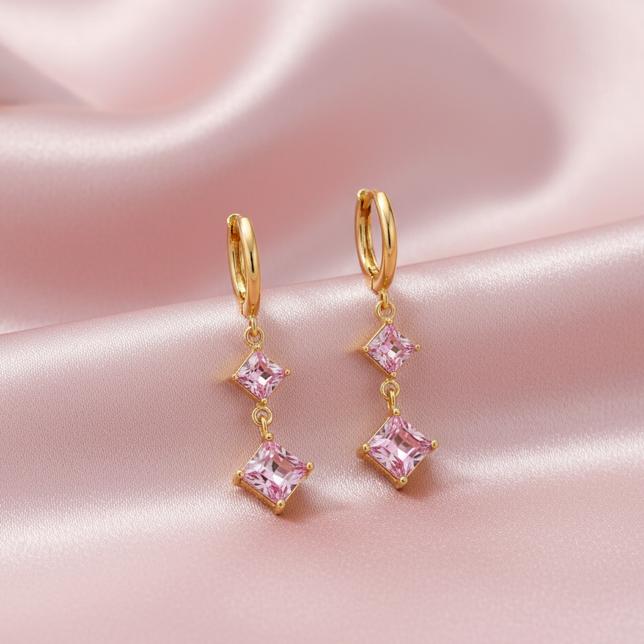 Pink Crystal Dangler earrnigs