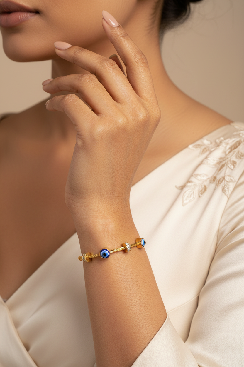 Evil Eye gold crystal Bangle