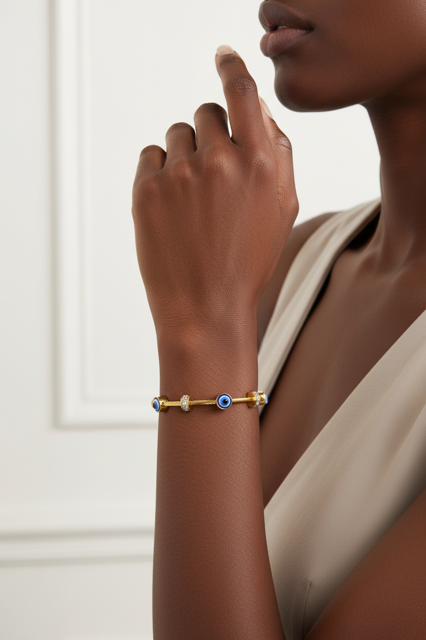 Evil Eye gold crystal Bangle