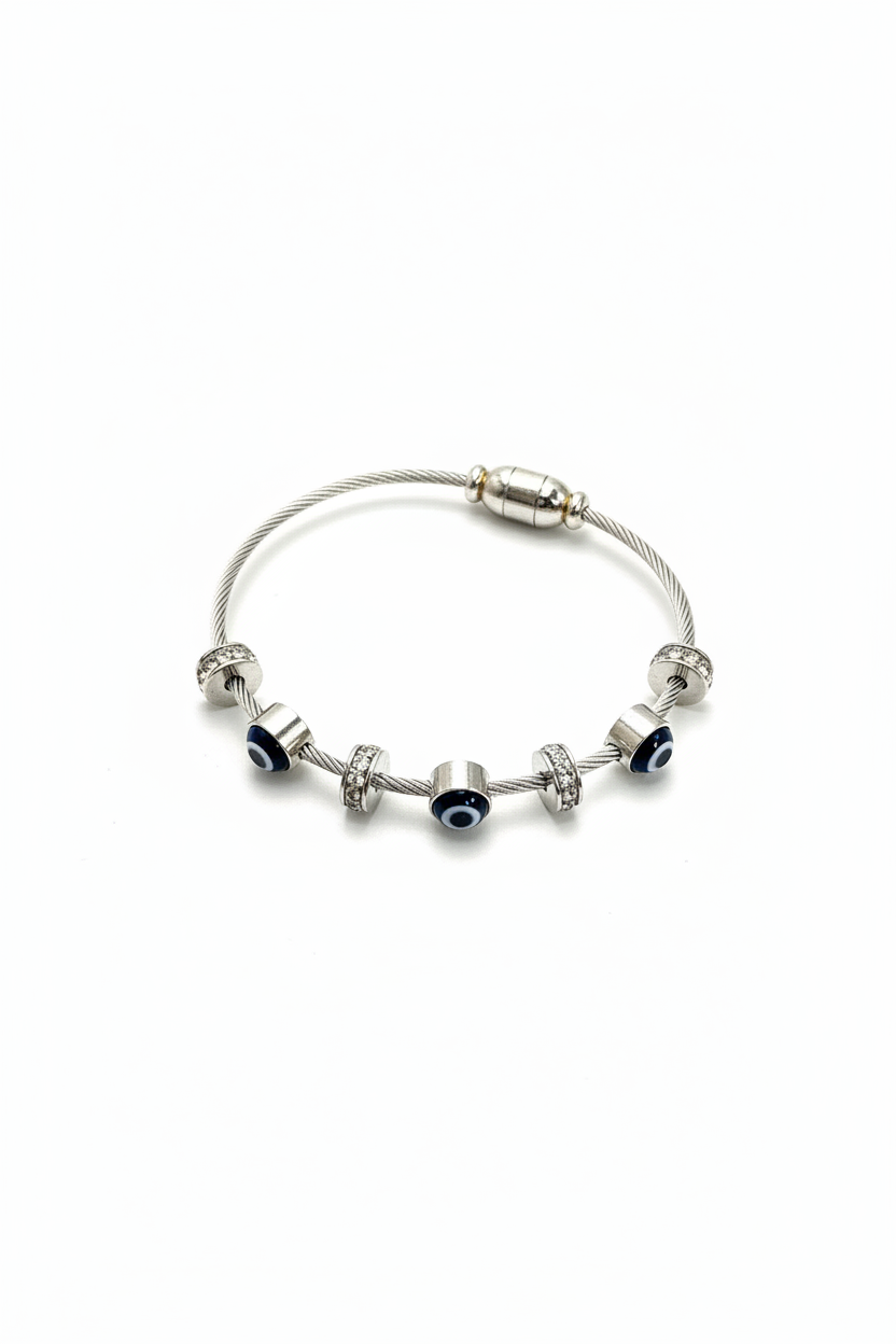 Evil Eye crystal Silver Bangle