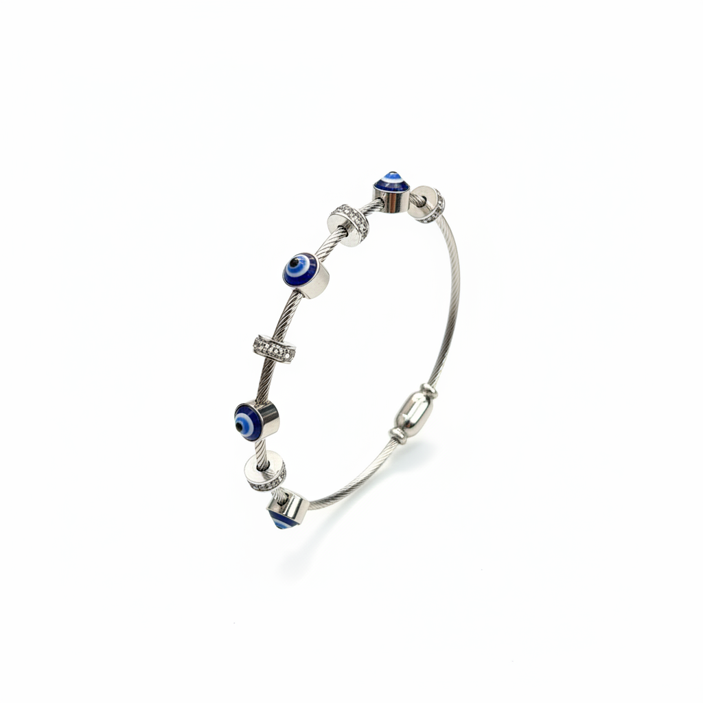 Evil Eye crystal Silver Bangle