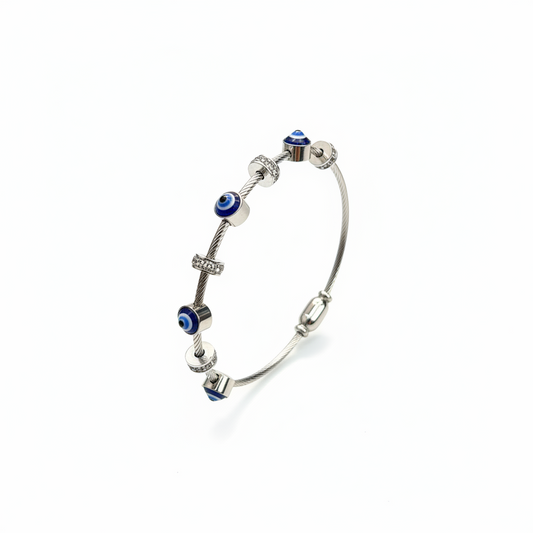 Evil Eye crystal Silver Bangle