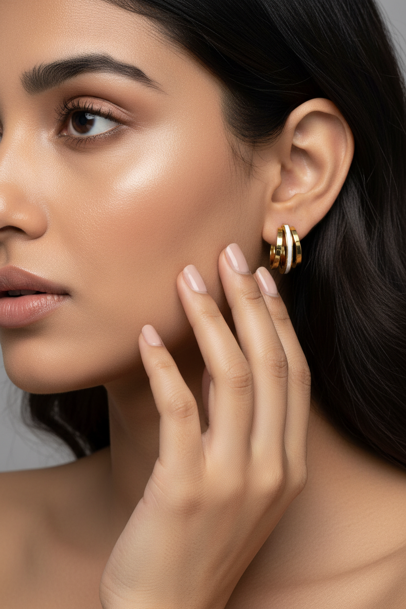 Enamel triple layer Hoop Earrings