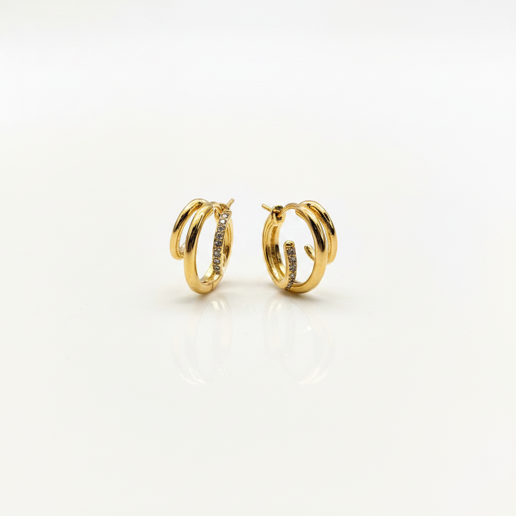 Triple Layer zirconia stone Half Hoop Earrings