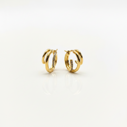 Triple Layer zirconia stone Half Hoop Earrings