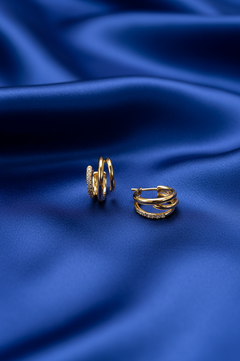 Triple Layer zirconia stone Half Hoop Earrings