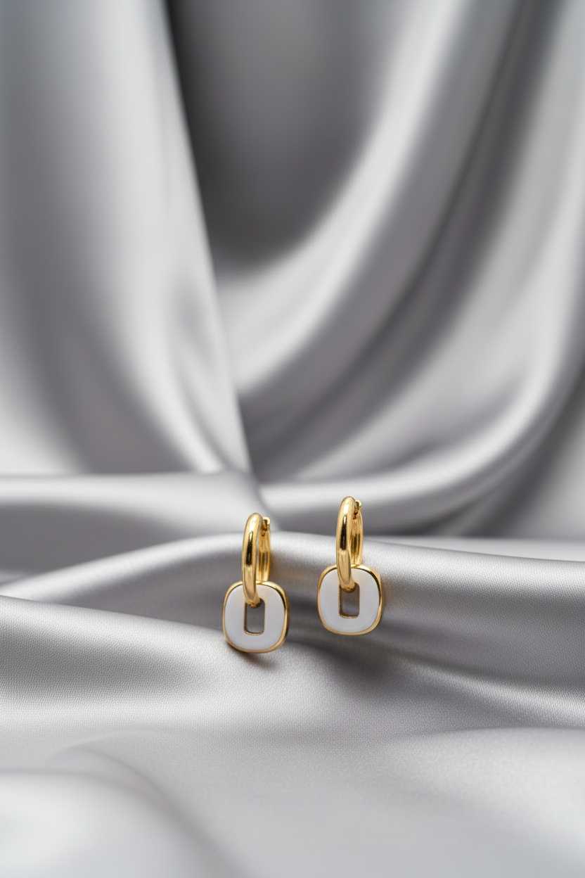 White Enamel Hoop Earrings