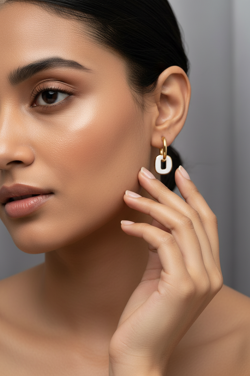 White Enamel Hoop Earrings