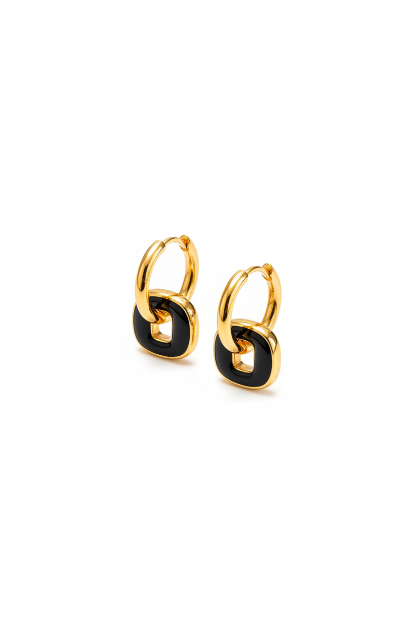 Black Enamel Hoop Earrings
