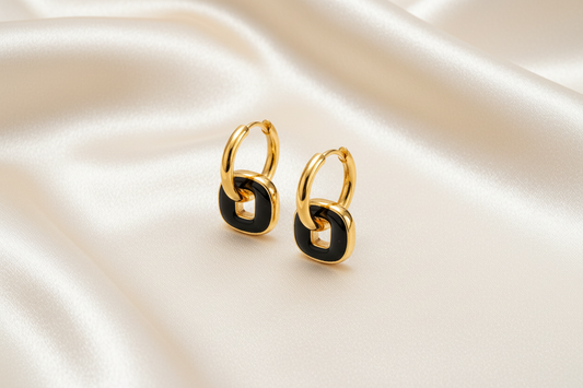Black Enamel Hoop Earrings