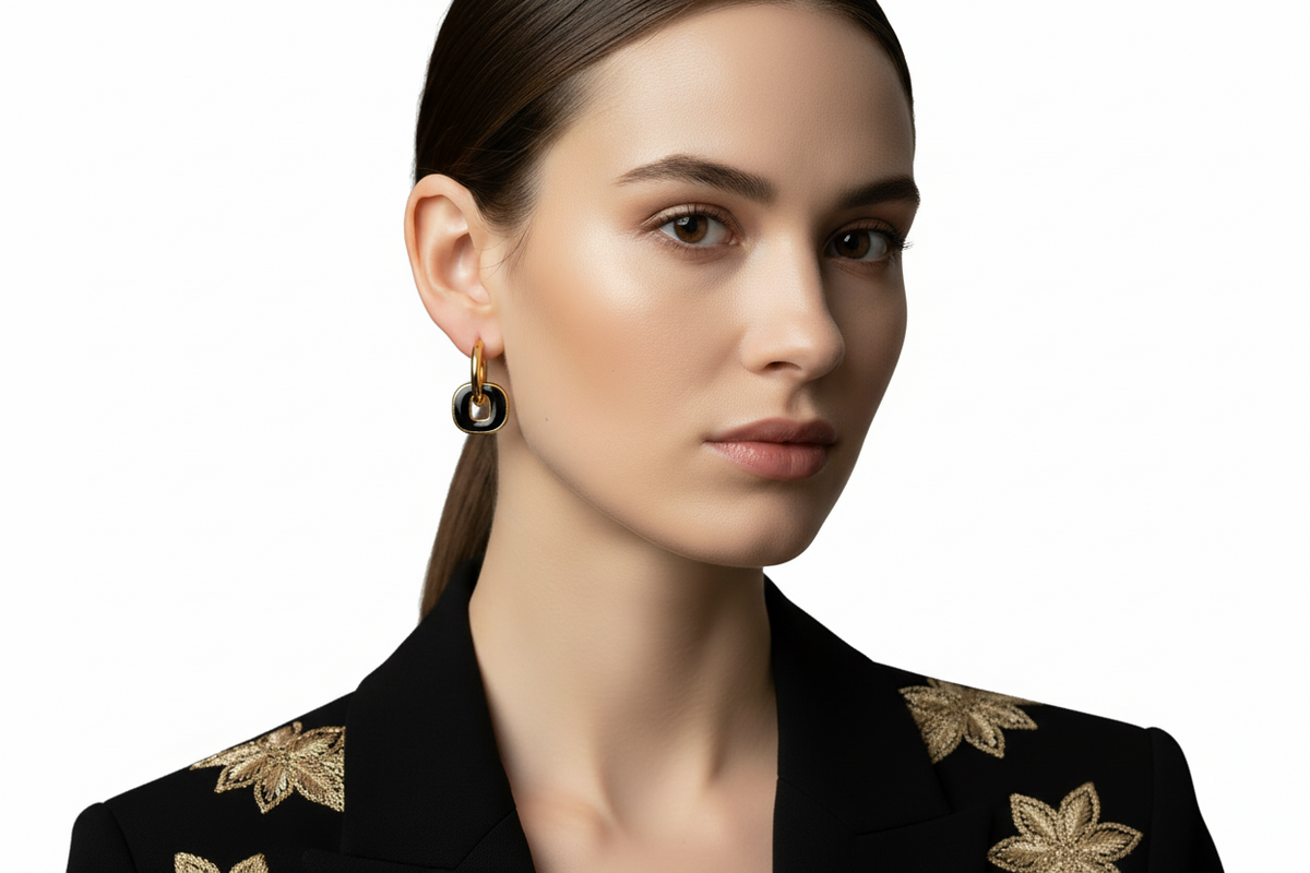 Black Enamel Hoop Earrings