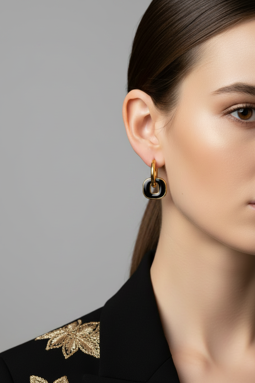 Black Enamel Hoop Earrings