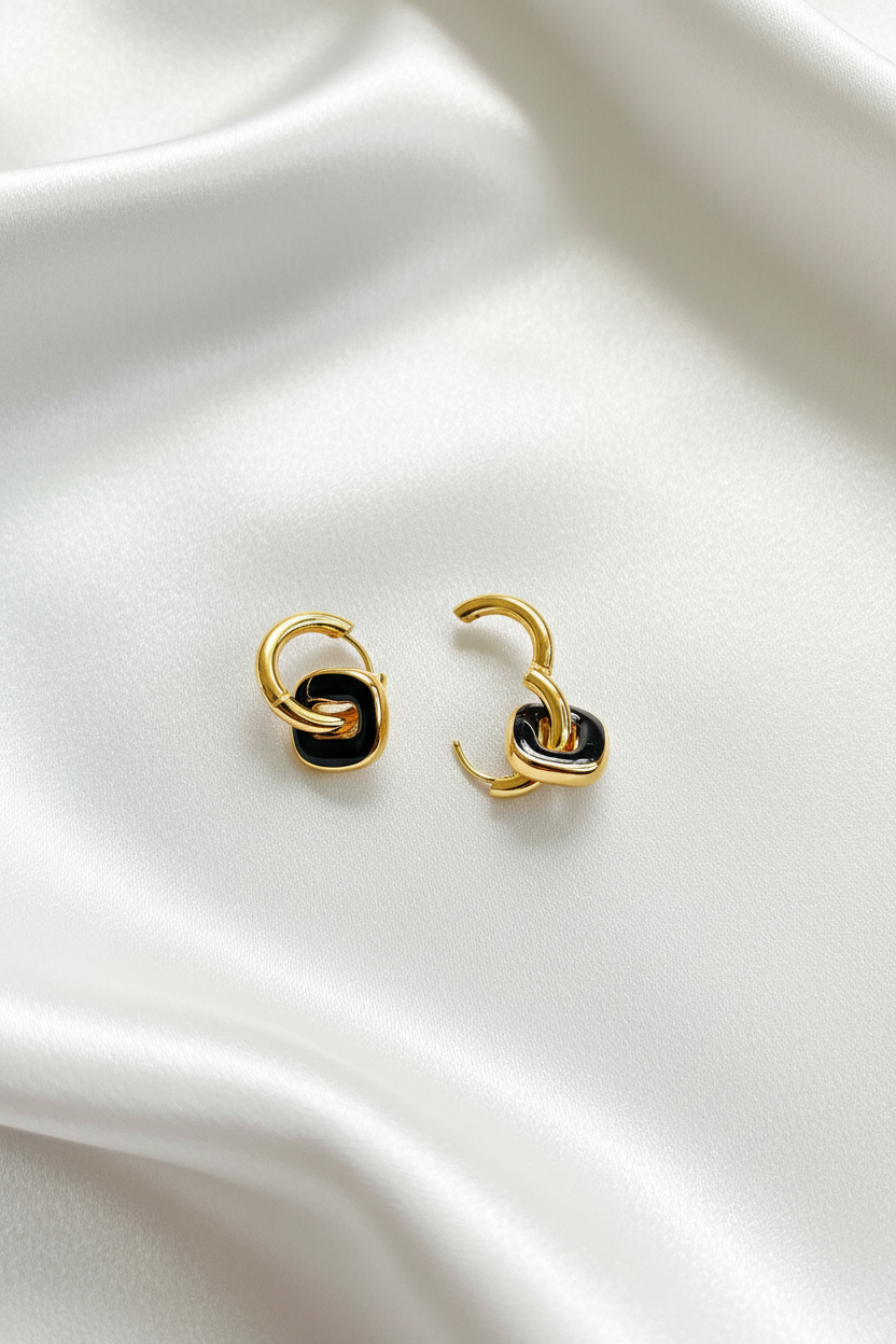 Black Enamel Hoop Earrings