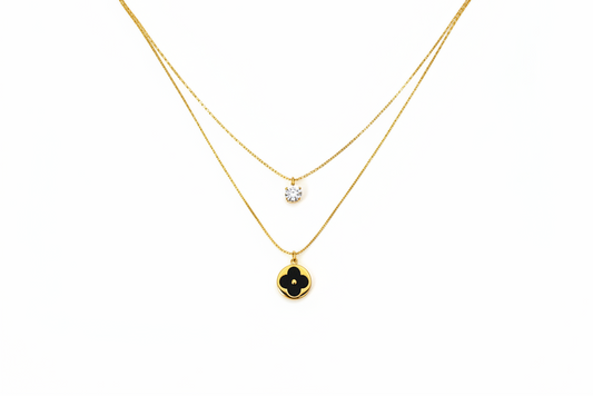 Golden Two Layered Black Pendent Necklace