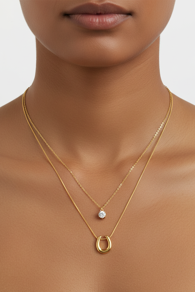 Horseshoe double layer necklace