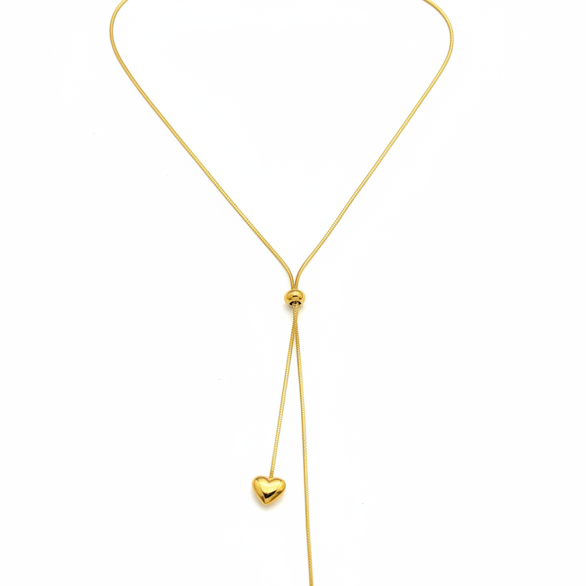 Golden Double Heart Drop Pendant Necklace