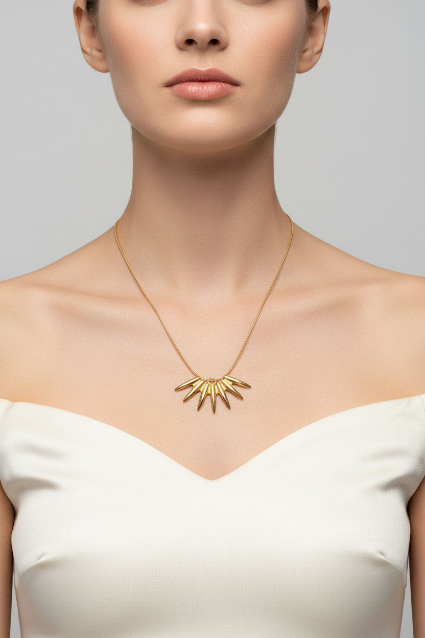 Golden sun pendant statement necklace