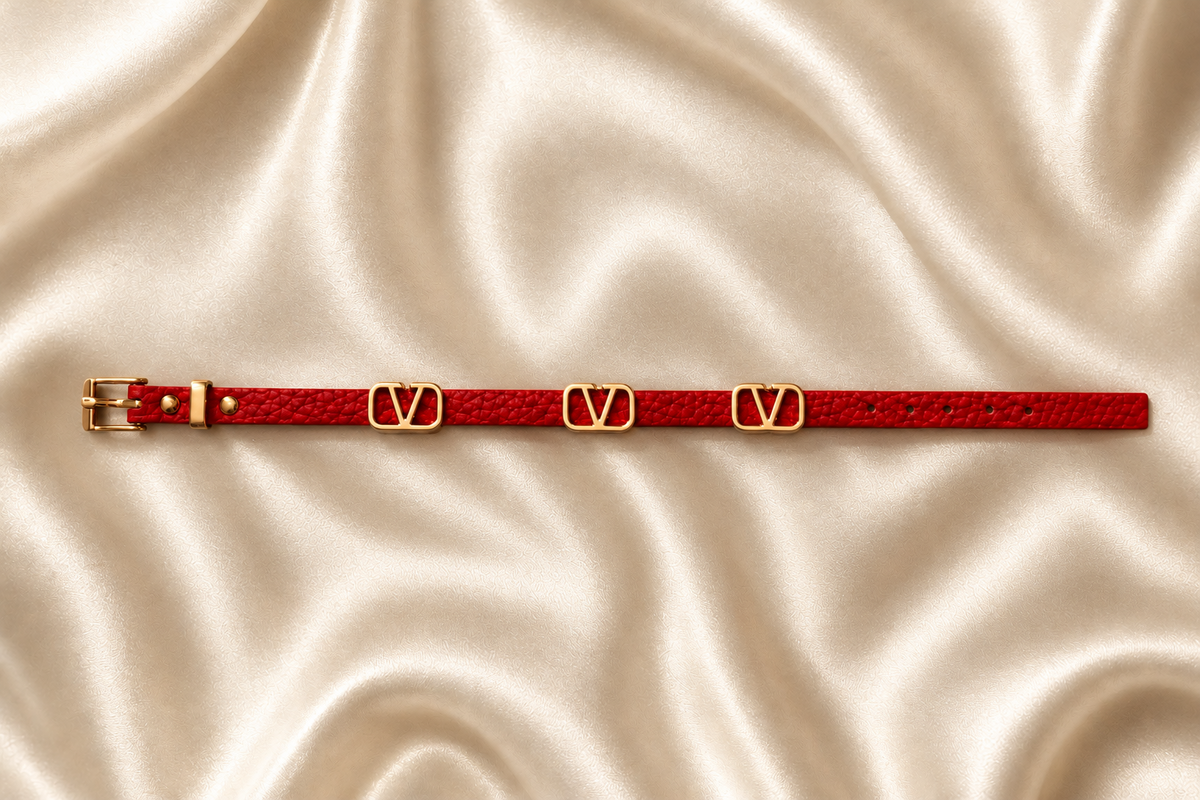 Elegant Red Leather Belt Bracelet