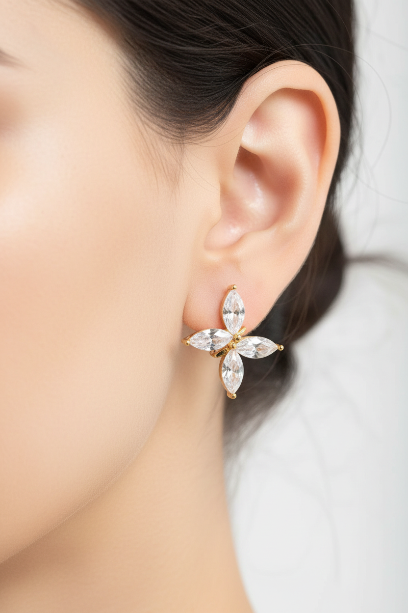 White Leaf Gemstone Earcuff