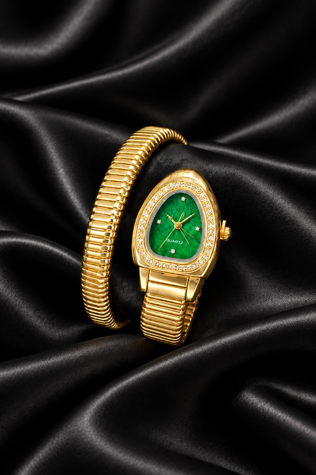 Serpentine snake spiral green watch