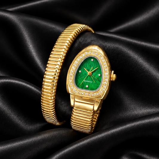 Serpentine snake spiral green watch