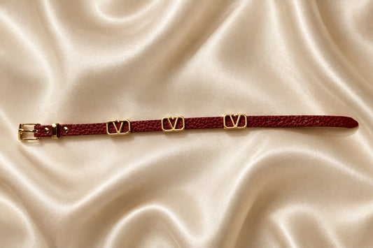 Elegant Maroon Leather Belt Bracelet