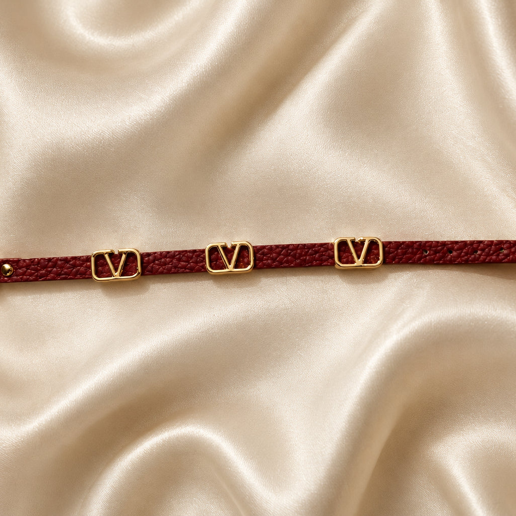 Elegant Maroon Leather Belt Bracelet